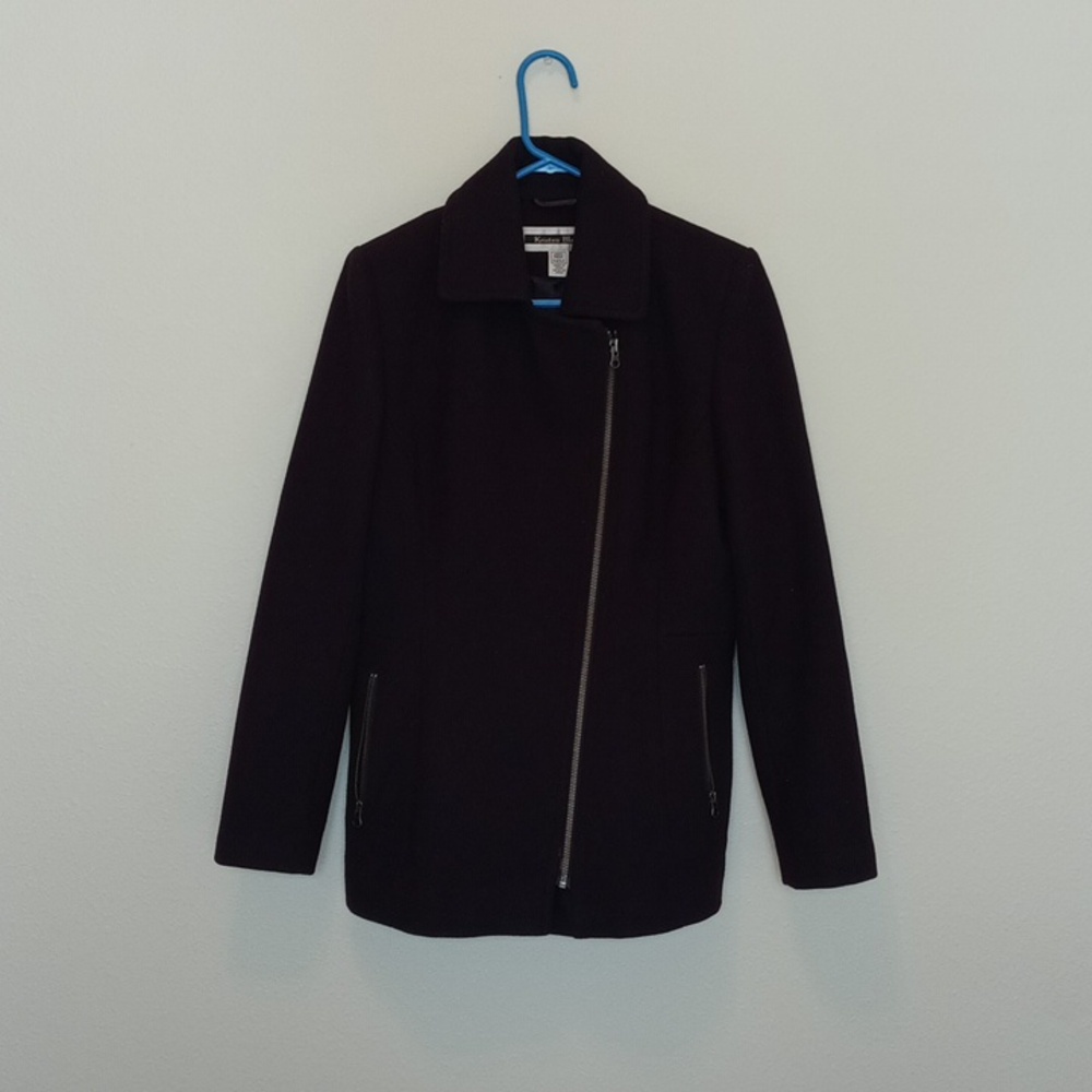Dark purple Kristen Blake diagonal zip wool coat.  Size medium.